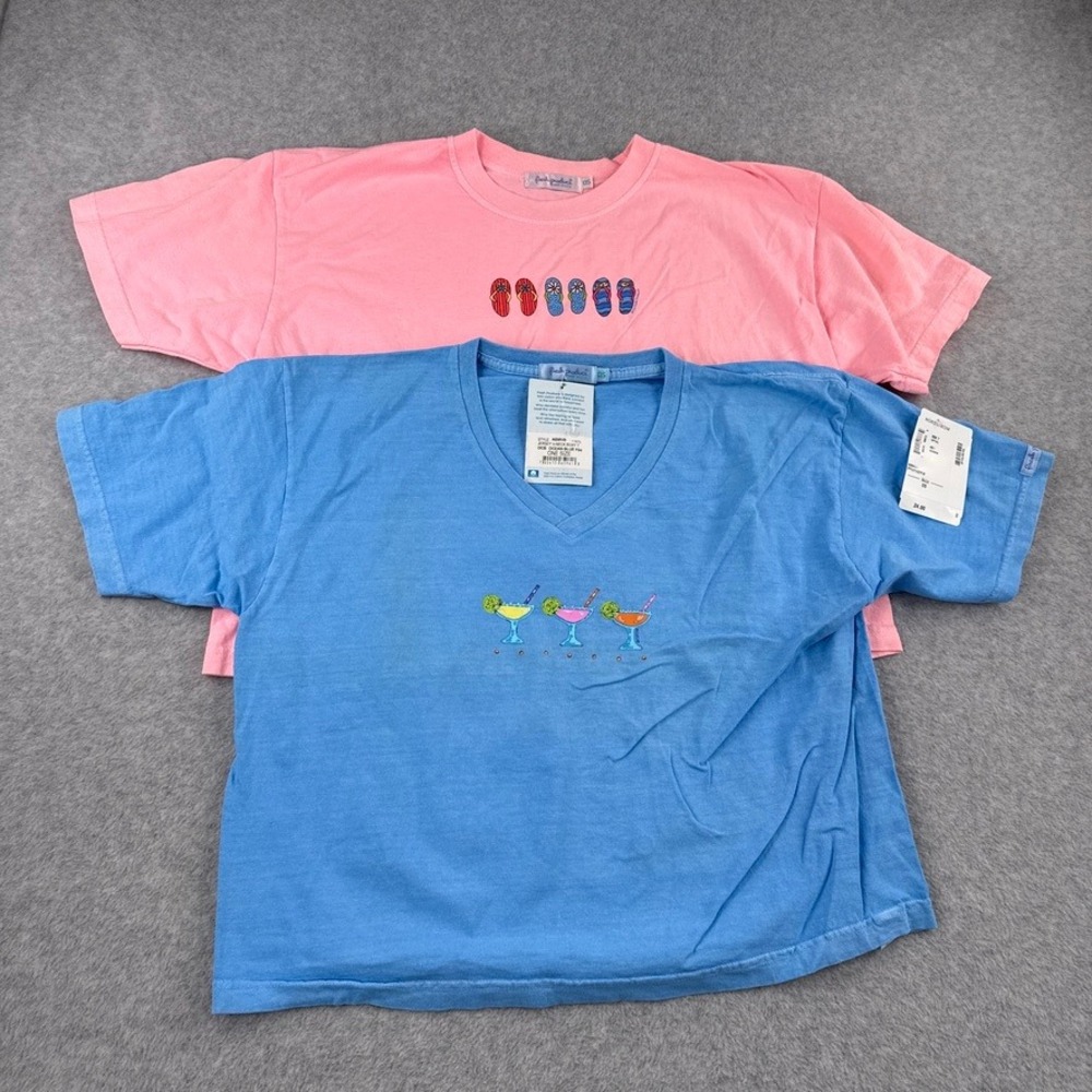 Fresh Produce Boxy T-Shirt Set 2PK Blue Cocktails Pink Flip Flops OS NWT USA